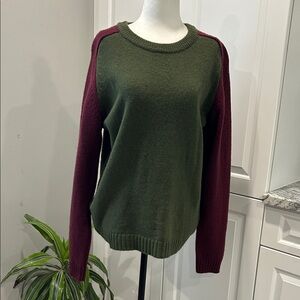 American Eagle Outfitters Green Burgundy Sweater 100% wool winter skating cold